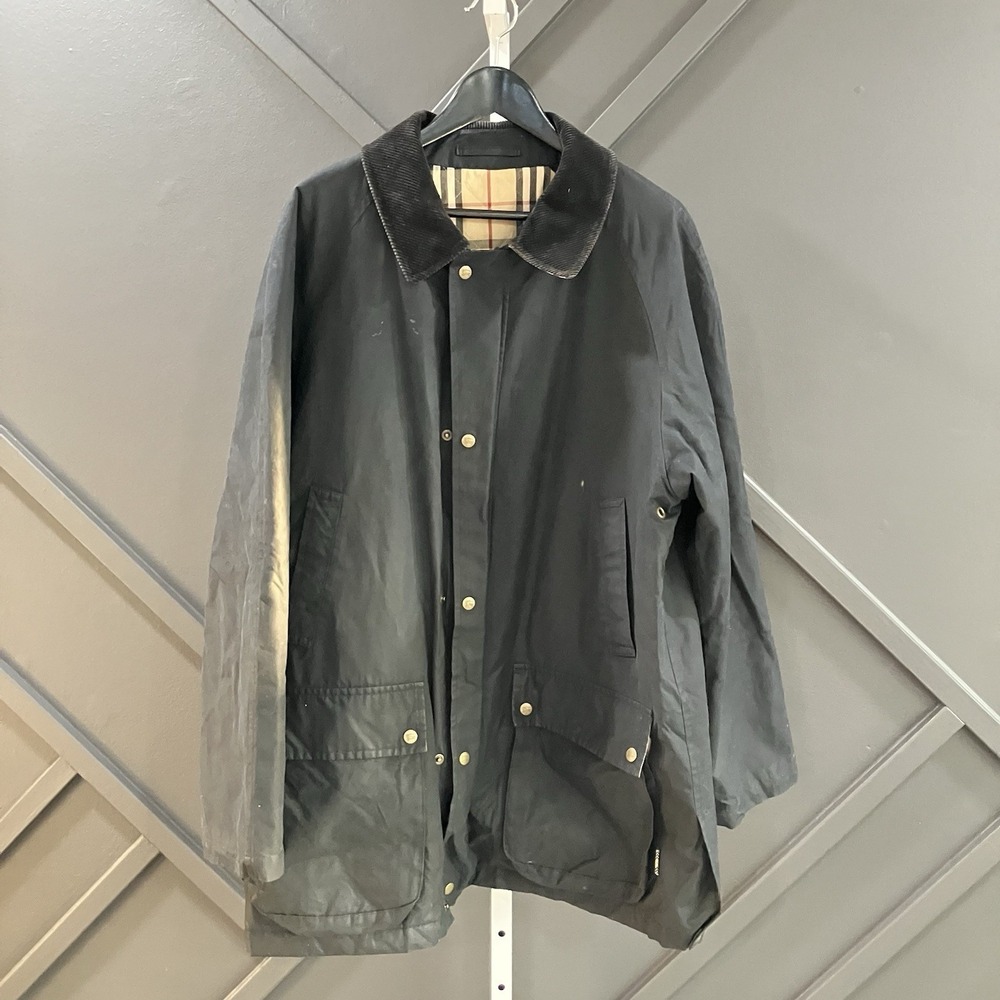 Burberry London Black Cotton Nova Check Jacket Coat Mens Size XL AS IS Repair